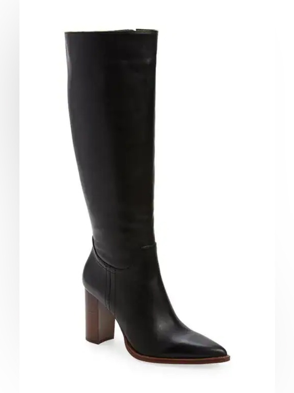 NWOT Vince Camuto Wide Calf Black Leather Knee High Block Heel Boots, Size 8.5